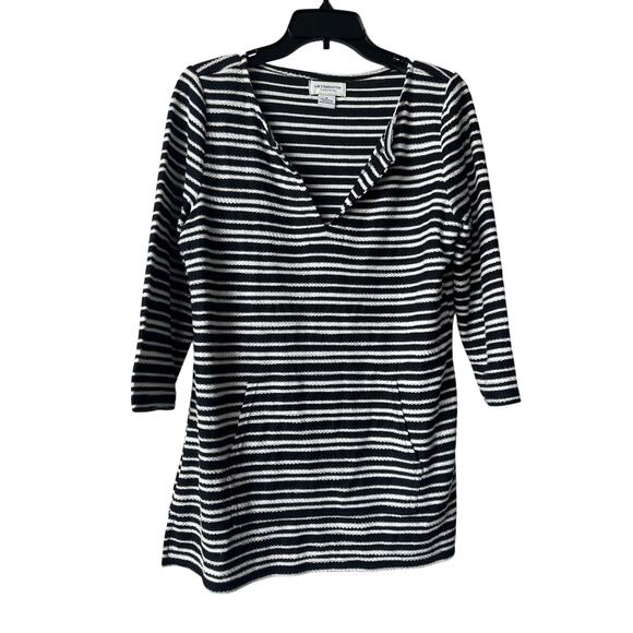 Liz Claiborne Black & White Striped Tunic Top Pockets Womens Medium Nautical NWT - Picture 1 of 8